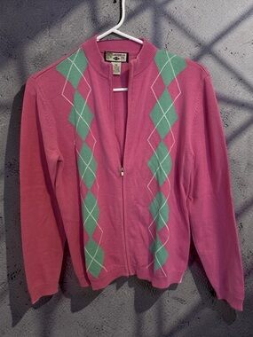 Pink & Green Preppy Zip-Up Sweater | Country Club Chic Lightweight Layer